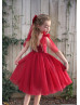 Crimson Cotton Sparkle Tulle Flower Girl Dress Christmas Dress